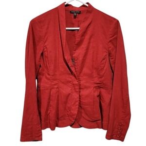 Eileen Fisher Linen Blend Jacket Blazer Small Petite Red Full Zip Peplum Stretch